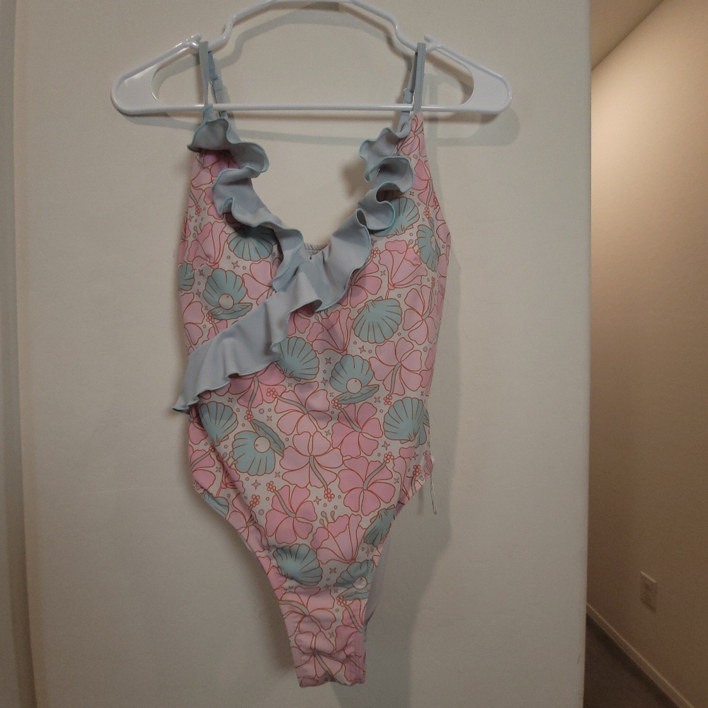 Caden Lane Pink and Blue Floral One Piece Swimsuit